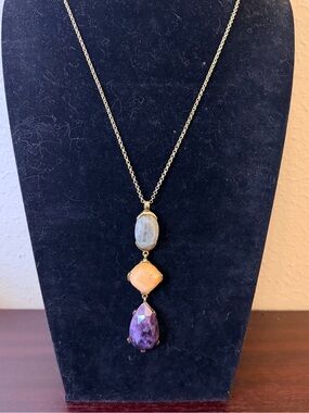 Loft Brand Gold-Tone Necklace w/ Natural stones Pendant Y-drop